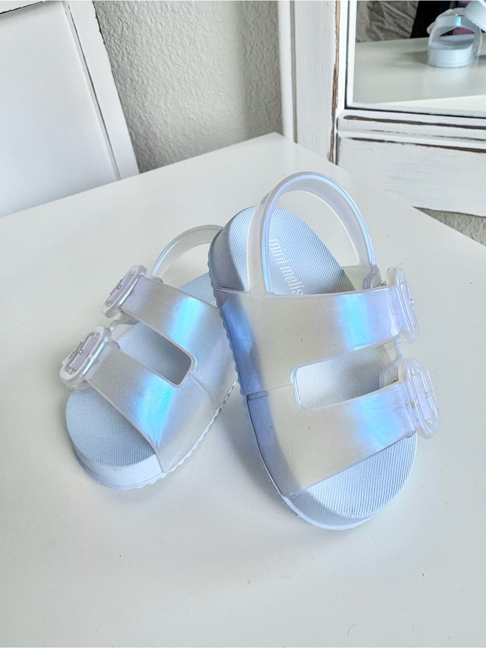 Mini Melissa Iridescent Clear Blue-Tint Jelly Sandals